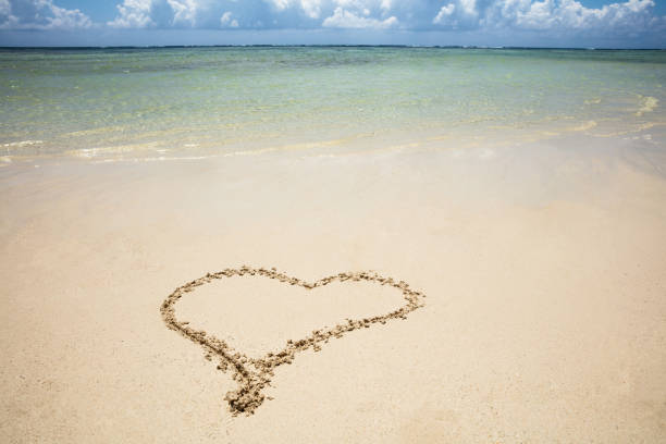 An Elevated View Of Heart Shape Drawn On The Idyllic Beach