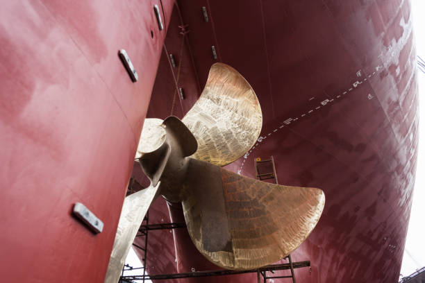 A ship is in maintenance progress in dry dock.