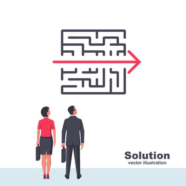 ilustrações de stock, clip art, desenhos animados e ícones de problem and solution concept - maze solution business plan