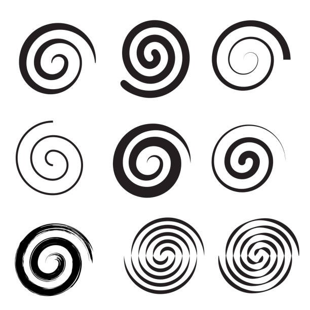 ilustrações de stock, clip art, desenhos animados e ícones de spiral collection. set of simple spirals - spiral circle paint splashing
