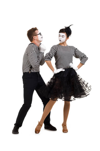 istock Smiling mimes in striped shirts. 1150559947