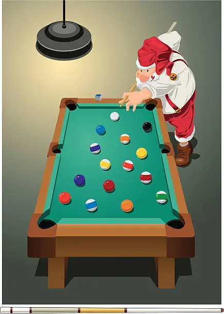 Vector illustration of Santa playing pool