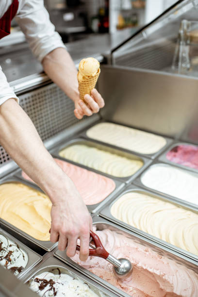istock Trays with ice cream in the refrigerator 1150561669