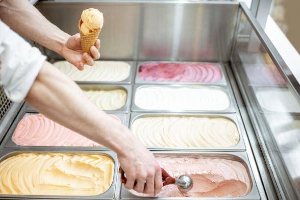 istock Trays with ice cream in the refrigerator 1150561672