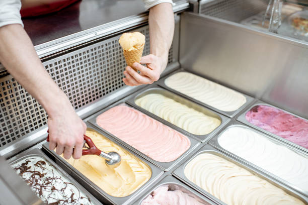 istock Trays with ice cream in the refrigerator 1150561678
