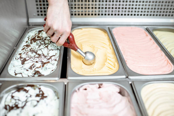 istock Trays with ice cream in the refrigerator 1150561699