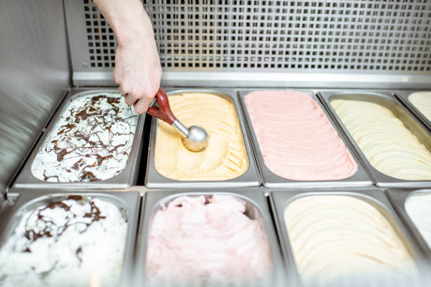 istock Trays with ice cream in the refrigerator 1150561701