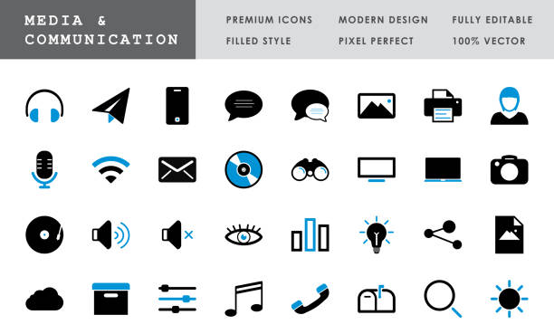 illustrations, cliparts, dessins animés et icônes de media & communication collection-bold pixel perfect vector icônes - printed media audio