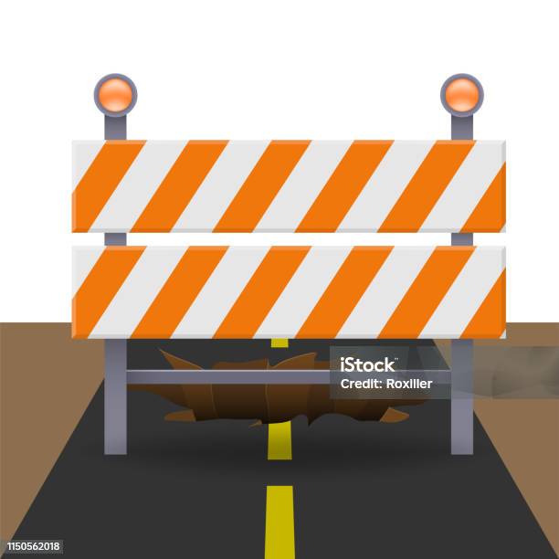 Reflective Traffic Barricade Stock Illustration - Download Image Now - Sinkhole, Road, Barricade