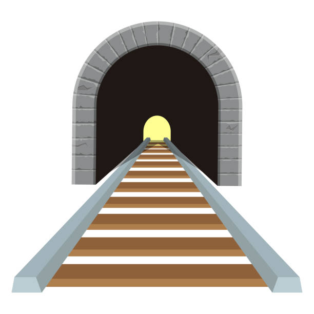 eisenbahntunnel vektorgestaltung illustration isoliert auf weißem hintergrund - train tunnel stock-grafiken, -clipart, -cartoons und -symbole