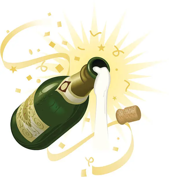 Vector illustration of Flowing champagne bottle