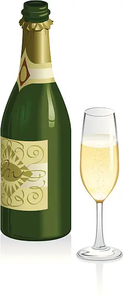 Vector illustration of Champagne bottle with glass