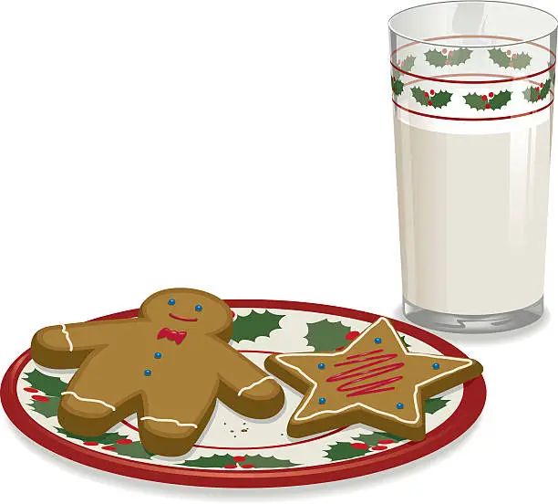 Vector illustration of Milk and cookies left out overnight for Santa