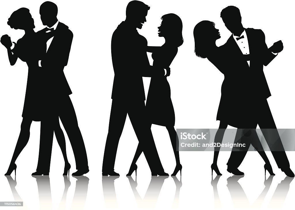 Ballroom dance silhouettes Vector art of silhouettes of three couples dancing. Dancing stock vector