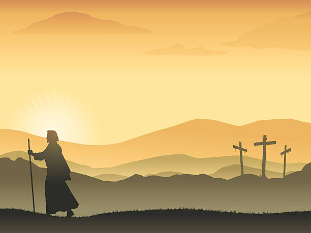 Easter Sunrise Vector art of scene depicting the first Easter morning. Art is conveniently grouped and layered, vector elements are complete and can be repositioned  if needed. easter silhouettes stock illustrations