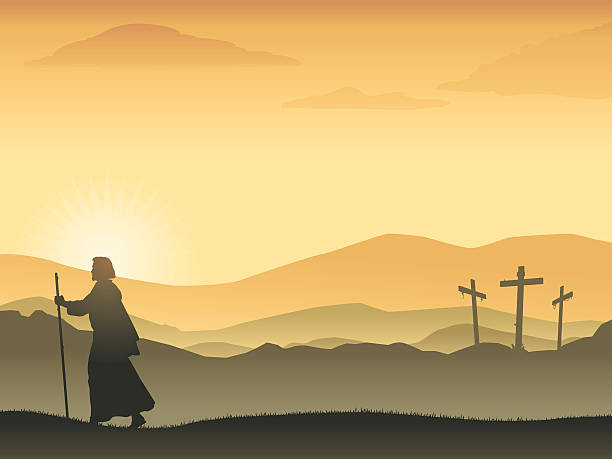 Easter Sunrise Vector art of scene depicting the first Easter morning. Art is conveniently grouped and layered, vector elements are complete and can be repositioned if needed. silhouette of a easter christian stock illustrations