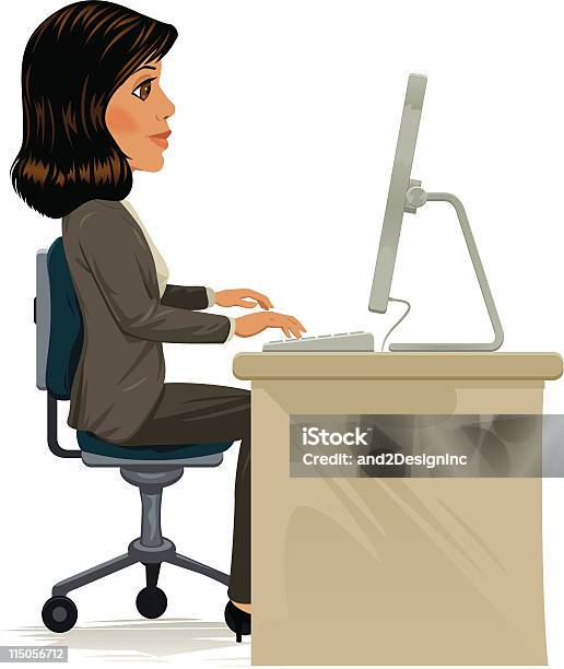 여자 컴퓨터 사람들에 대한 스톡 벡터 아트 및 기타 이미지 - 사람들, 일함, 책상