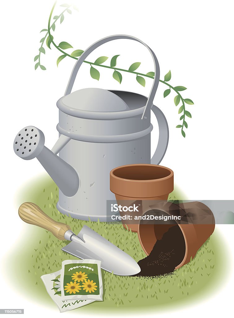 Printemps Plantation - clipart vectoriel de Arrosoir libre de droits