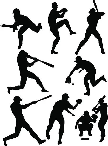 Vector illustration of Baseball silhouettes