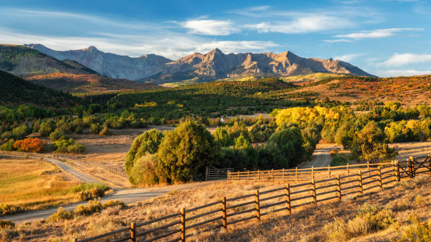 Early Autumn Morning - Dallas Divide near Ridgway Colorado Early Autumn Morning - Dallas Divide near Ridgway Colorado sneffels range stock pictures, royalty-free photos & images