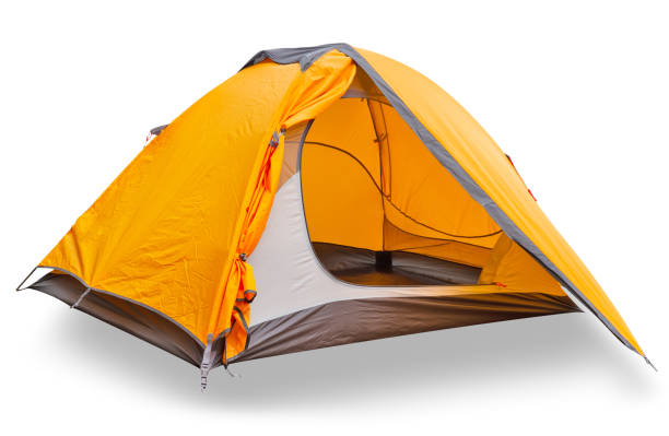 istock Orange tourist tent with open canopy 1150567529