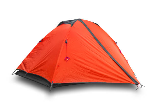 レッドクローズド観光テント - tent camping dome tent single object ストックフォトと画像
