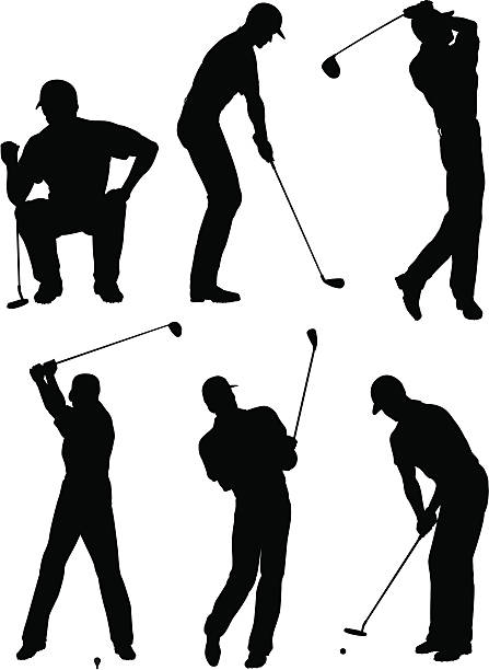 Golfer silhouettes Vector art of silhouetted golfers in various poses. golf silhouettes stock illustrations