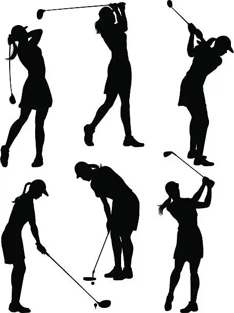 Vector illustration of Women golfer silhouettes
