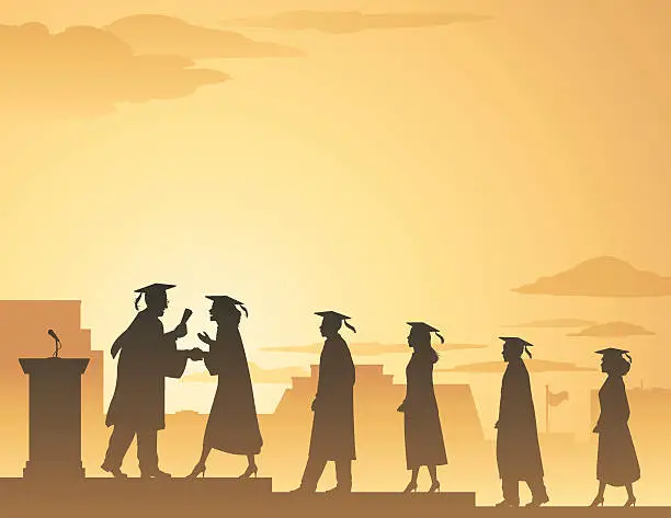 Vector illustration of Graduation line scene