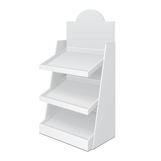 istock Cardboard Ladder Floor Display Rack For Supermarket Blank Empty With Shelves Mock Up. Illustration Isolated On White Background. Ready For Your Design. Product Advertising. Vector EPS10 1150570098