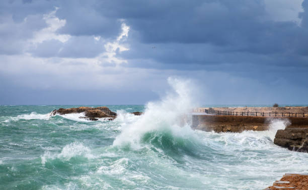 istock Coastal landscape with big waves 1150570164