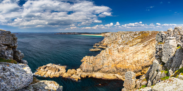 Panoramic view of Pointe de Pen Hir from Anse de Dinan in Brittany (Bretagne), France