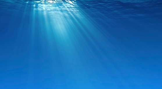Underwater scene with light rays.