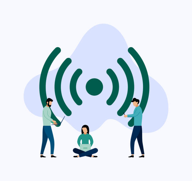 istock Public free wifi hotspot zone wireless connection, business concept vector illustration 1150573104