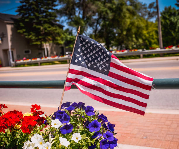 istock American Flag over Flowers 1150573943