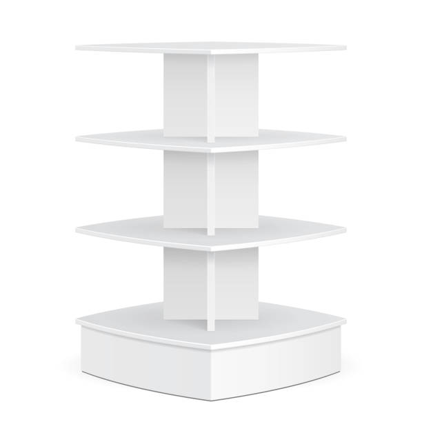 istock Square Rounded POS POI Cardboard Floor Display Rack For Supermarket. Blank Empty Mock Up On White Background Isolated. Ready For Your Design. Product Advertising. Vector EPS10 1150574752