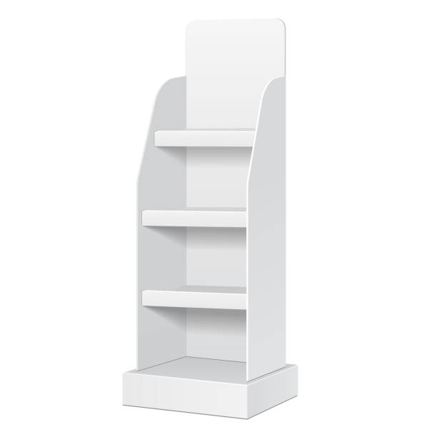 istock Cardboard Floor Display Rack For Supermarket. Blank Empty Shelves Mock Up. Illustration Isolated On White Background. Ready For Your Design. Product Advertising. Vector 1150574760