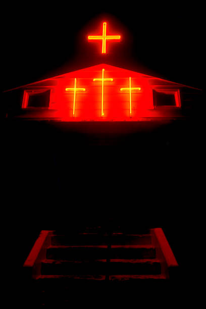 Three lighted Crosses on church in Kansas