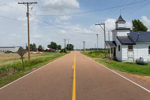 Tunica, Mississippi, USA - June 23, 2014: An old baptist church at the Cobb Road near Tunica, Mississippi