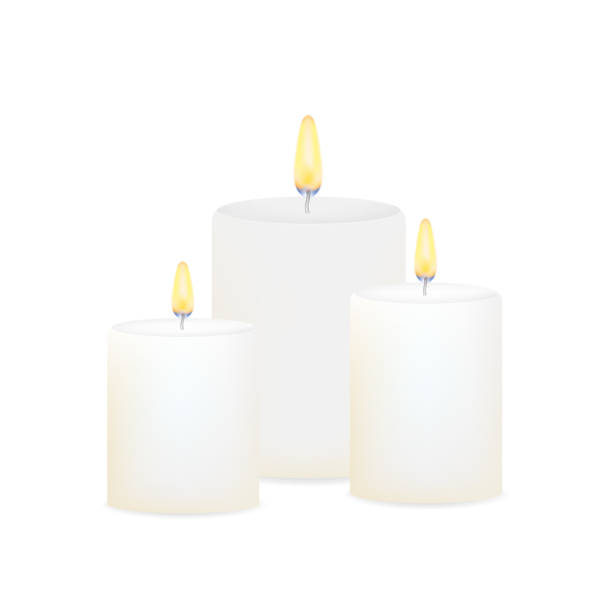 istock Burning candles set. Aromatic decorative round cylindrical candle sticks. Vector stock illustrtaion. 1150581862