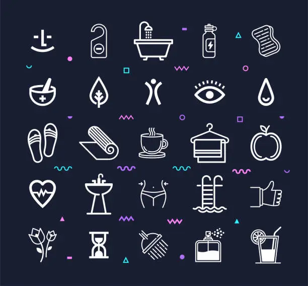 Vector illustration of Personal Care Products Line Style Vector Icon Set