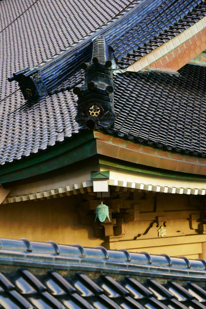 Corner of Rooftop Japanese Temple with Blue sky