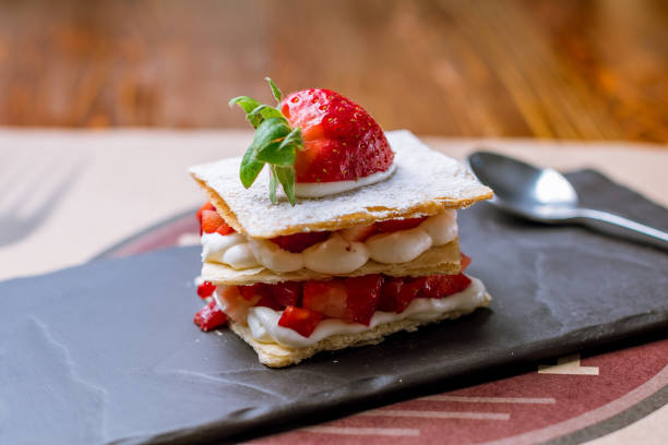 millefeuille with strawberries stock photo