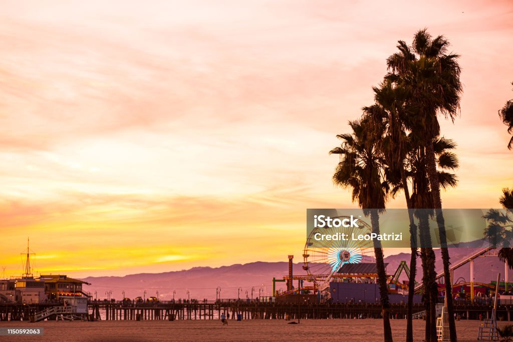 California beautiful sunset in Santa Monica - Los Angeles City Of Los Angeles Stock Photo