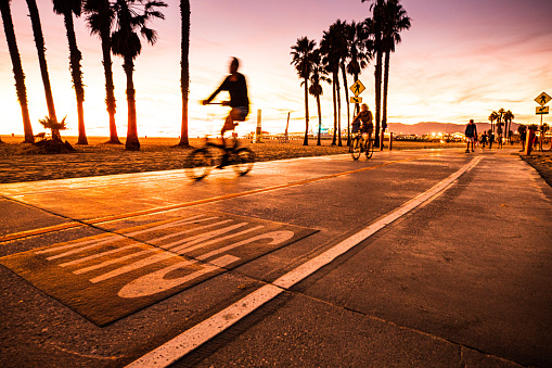 Cycling in Santa Monica Boardwalk - Los Angeles - USA