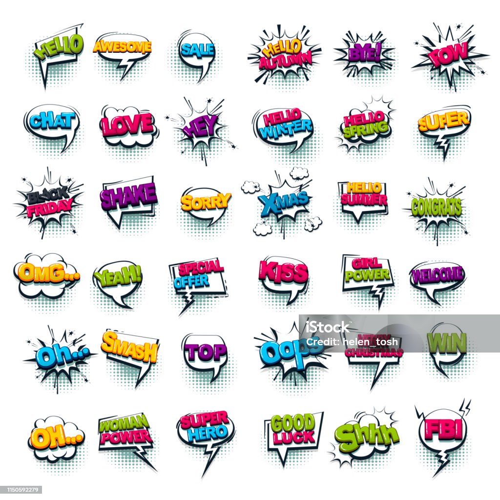 Comic Text Collection Sound Effects Pop Art Style Stock Illustration -  Download Image Now - Alphabet, Art, Awe - iStock