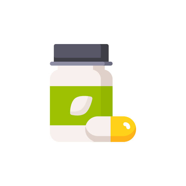 ilustraciones, imágenes clip art, dibujos animados e iconos de stock de suplementos, vitaminas icono plano. pixel perfect. para móvil y web. - pill capsule nutritional supplement vitamin pill