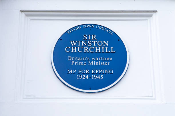Sir Winston Churchill Plaque in Epping Essex, UK - May 18th 2019: A blue plaque along the High Street in the town of Epping, commemorating Sir Winston Churchill who was the Member of Parliament for Epping, Essex. winston churchill prime minister stock pictures, royalty-free photos & images