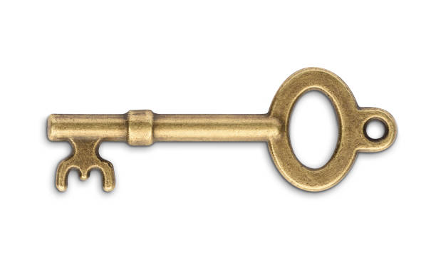 istock Vintage golden skeleton key isolated on white background 1150594338