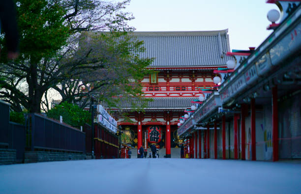 Tokyo, Japan - November 1, 2018: The Kaminarimon (Thunder Gate), the outer gate of Sensoji Temple and the symbol of Asakusa district.This big lantern is funded by the business company.
